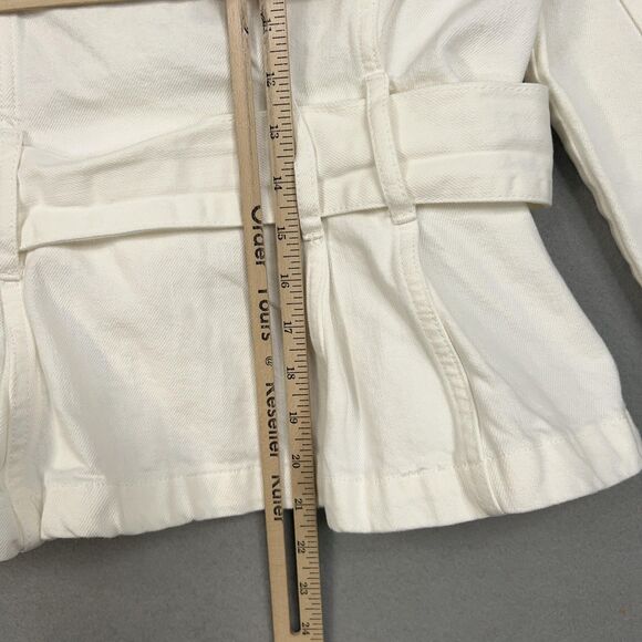 BLANKNYC Jacket Womens XS White Belted Denim Peplum Coastal Cowgirl Minimal Y2K - Picture 12 of 14